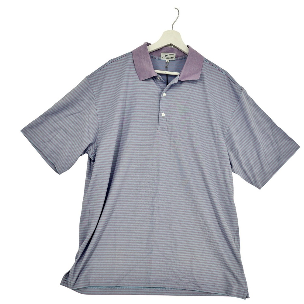 Nick Price Polo Shirt Mens L Purple Blue Striped Cool-Luxe‎ Mercerized Cotton